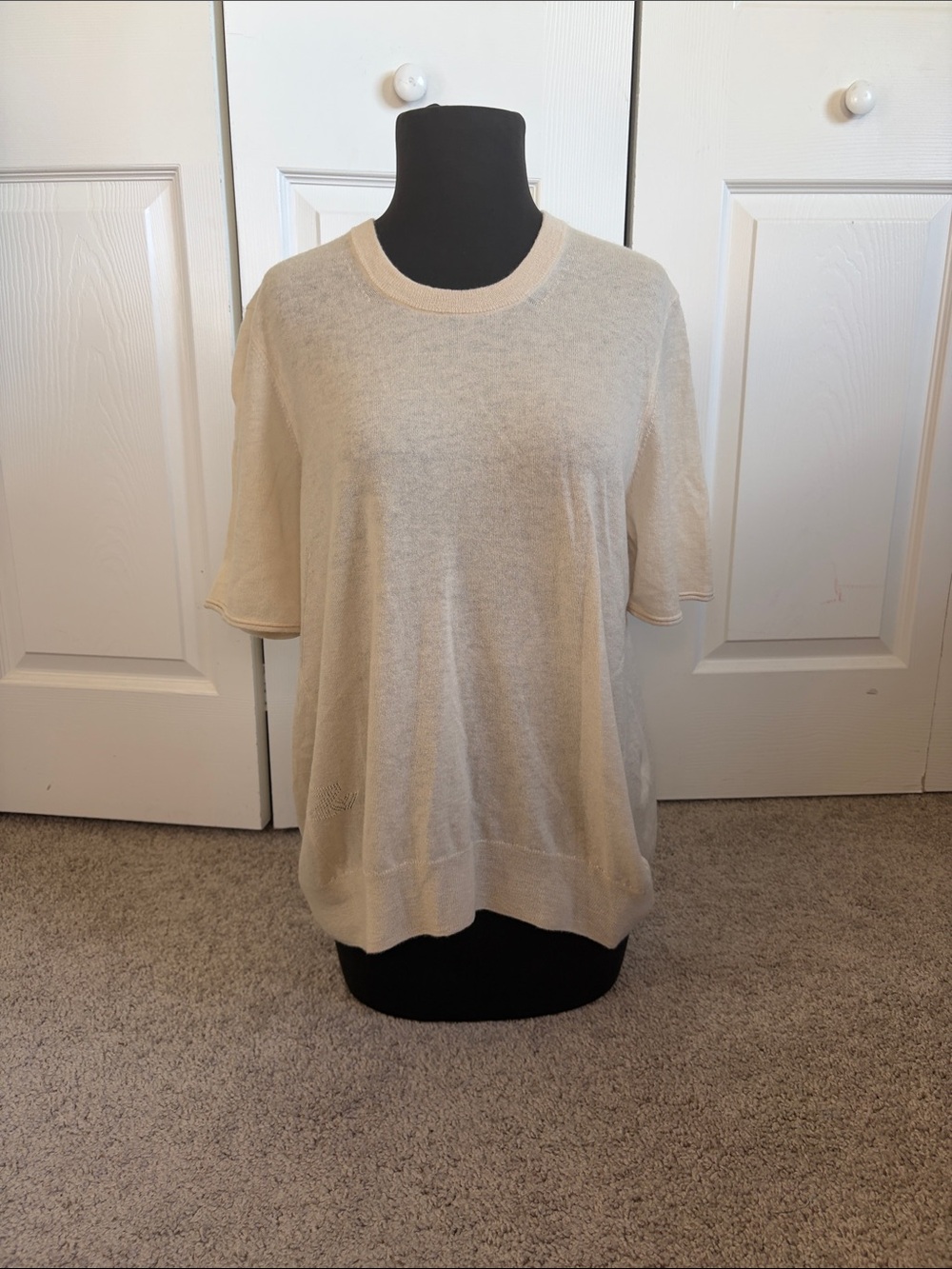 Zadig & Voltaire Ida CO Wings Cream Cashmere Short-Sleeve Knit Sweater L NWT